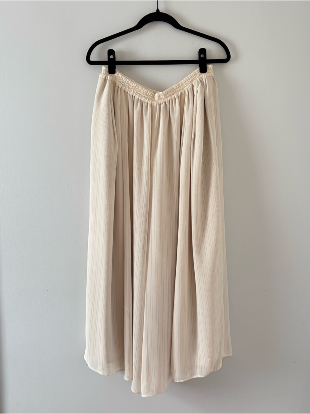 Adeam Wide Leg Pinstripe Pants Ankle Cropped Elastic Waist Layered Cream Japan
